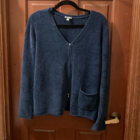 J. Jill Blue Double-Zipper Cozy Cardigan with Pocket - Womens Size L - Picture 1 of 9